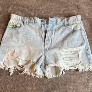 Distressed Light Blue Denim Shorts